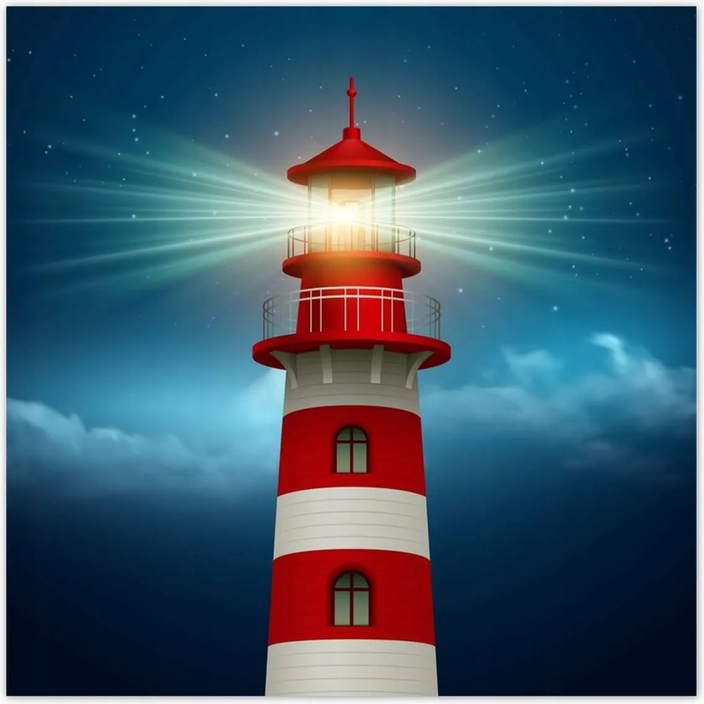 Poszterek 30x30 Világítótorony éjszaka