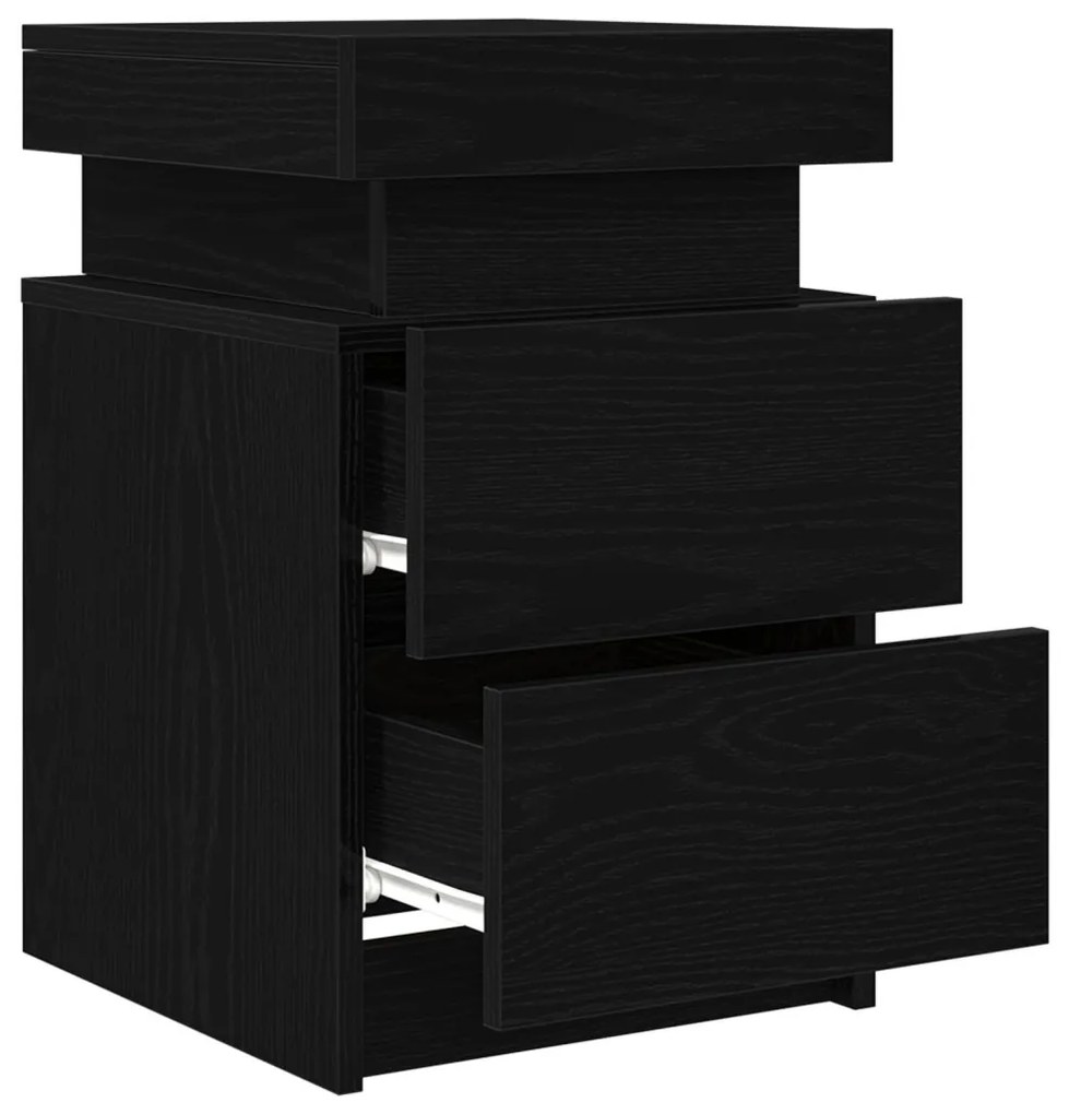 Éjjeli Asztal LED Fénnyel 2 db Fekete Fenyő 35x39x55 cm