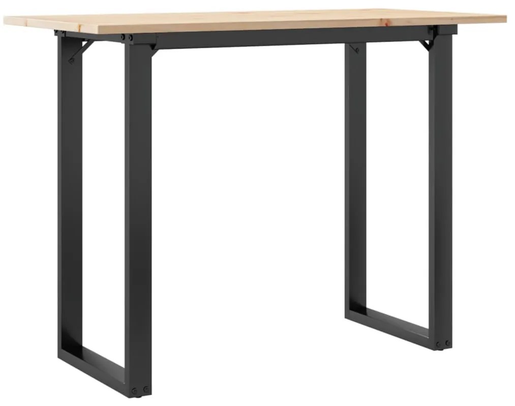 Tömör fenyőfa és acél étkezőasztal O-vázzal 100x50x75 cm