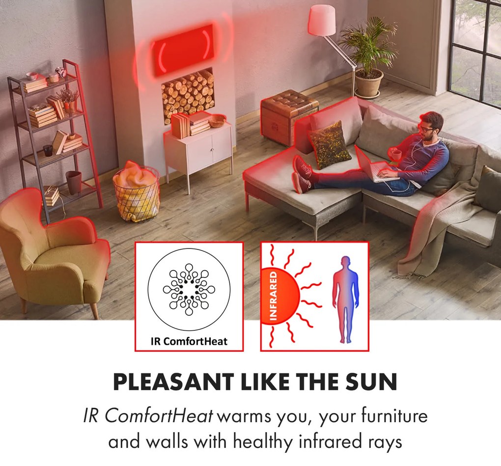 Klarstein Wonderwall 72, infravörös hősugárzó, 60 x 120 cm, 720 W, heti időzítő, IP24
