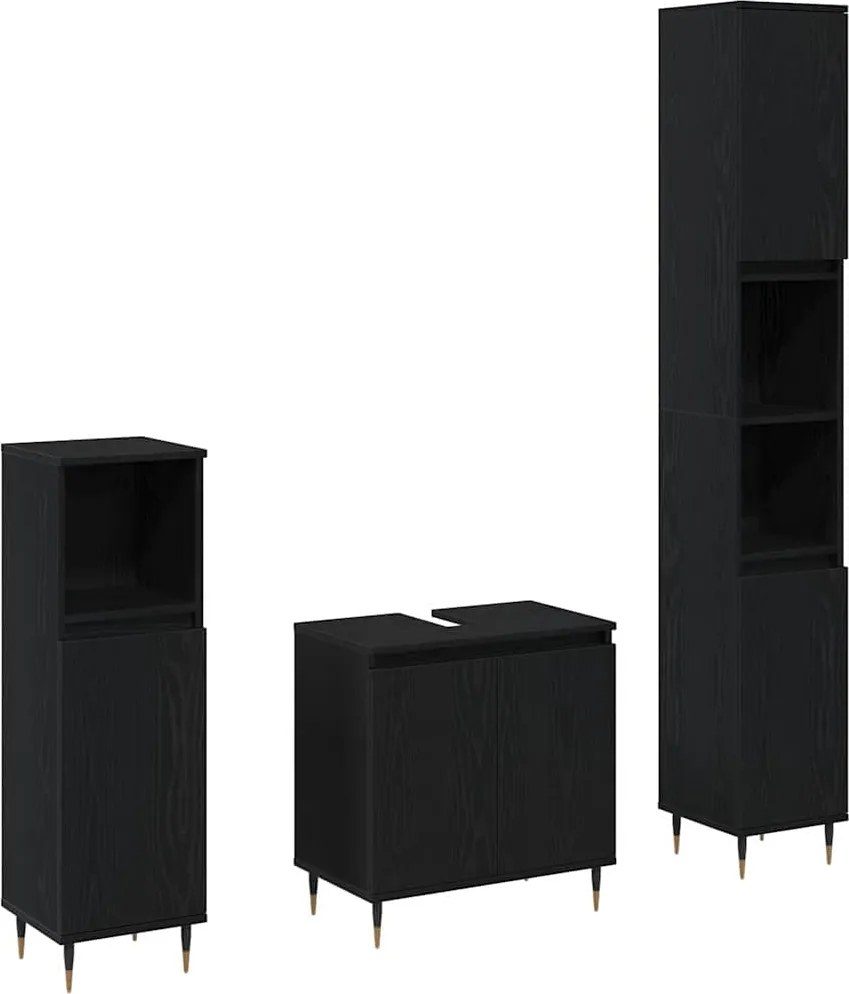 vidaXL Fürdőszoba bútor szett 3 pcs Fekete tölgy 30 x 30 x 190 cm