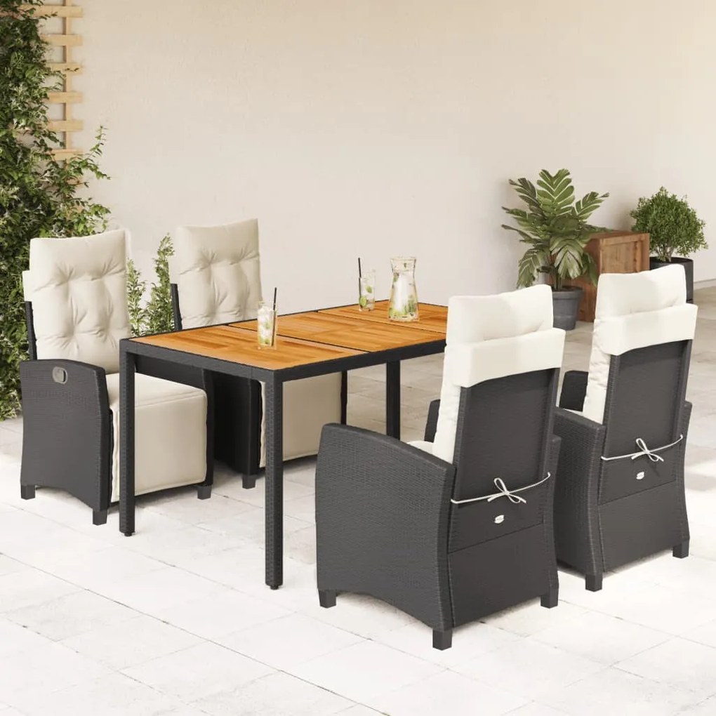 5 részes fekete polyrattan kerti étkezőgarnitúra párnákkal