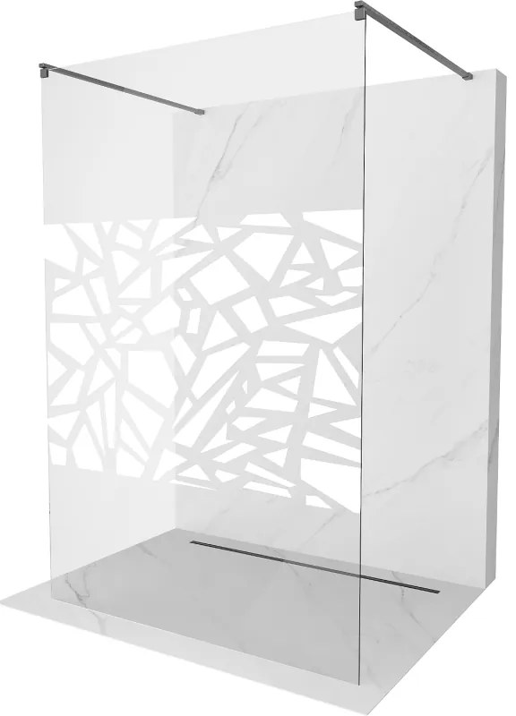 Mexen Kioto, Walk-In zuhany paraván 110 x 200 cm, 8 mm átlátszó üveg fehér mintás, grafit profil, 800-110-002-66-85