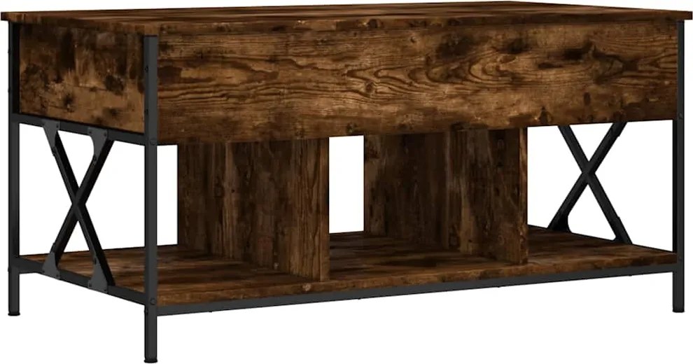 vidaXL füstös tölgy szerelt fa és fém dohányzóasztal 100 x 55 x 50 cm