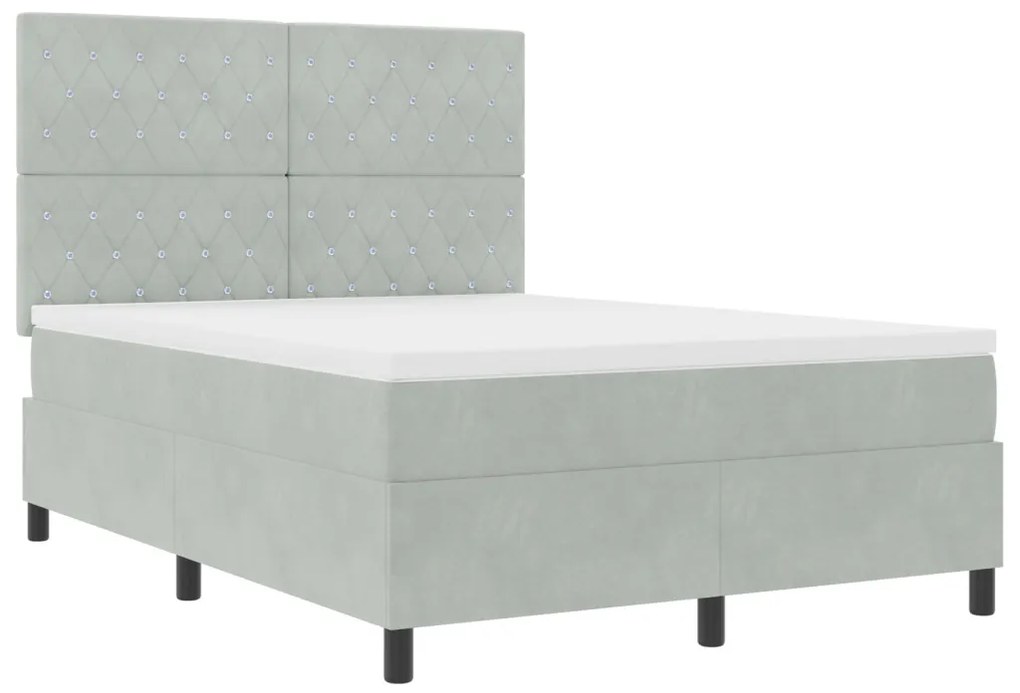 vidaXL LED Box Spring Ágy matracmal Világosszürke 140 x 200 cm szövet