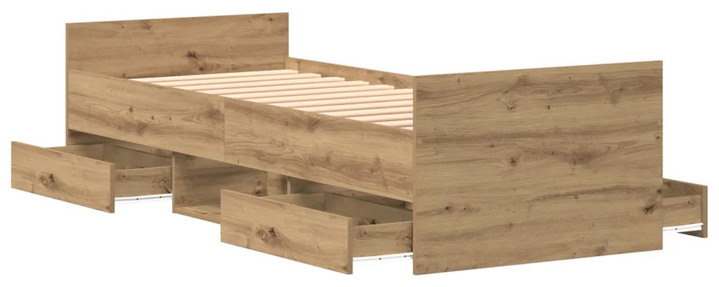 Ágykeret fejtámlával fiókkal kézműves tölgy 75 x 190 cm Faanyag