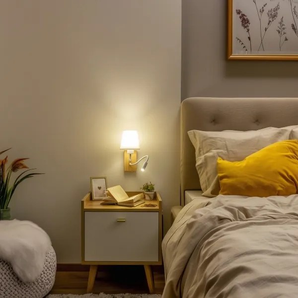 Brilagi - LED Fali lámpa NUBILA WOOD 1xE27/25W/230V + LED/3W tölgy/fehér