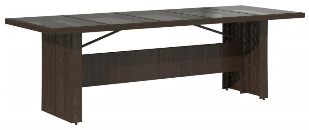 barna polyrattan üveglapos kerti asztal 240 x 90 x 75 cm