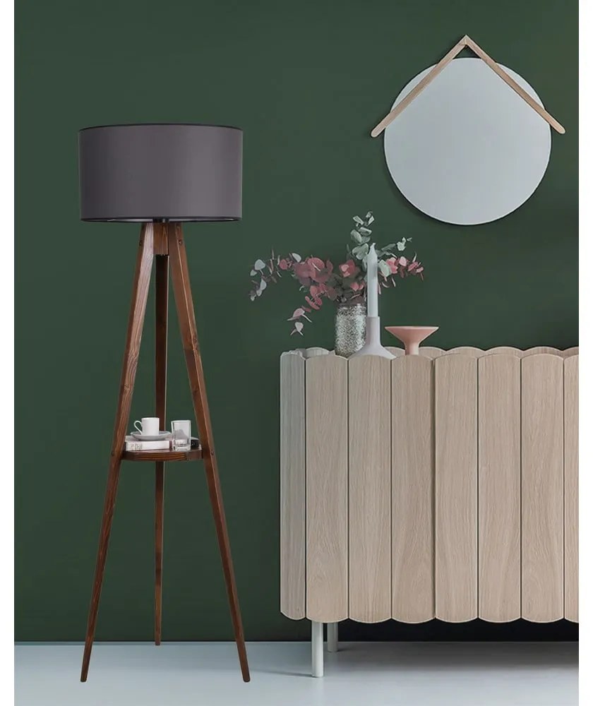 Fekete-barna állólámpa polccal textil búrával (magasság 154 cm) Sehbali Tripod – Opviq lights