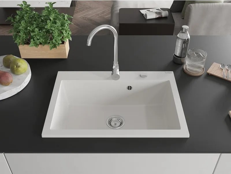 Mexen Elix gránit mosogató 1-medencés 700 x 500 mm, fehér, króm szifon - 6526701005-20