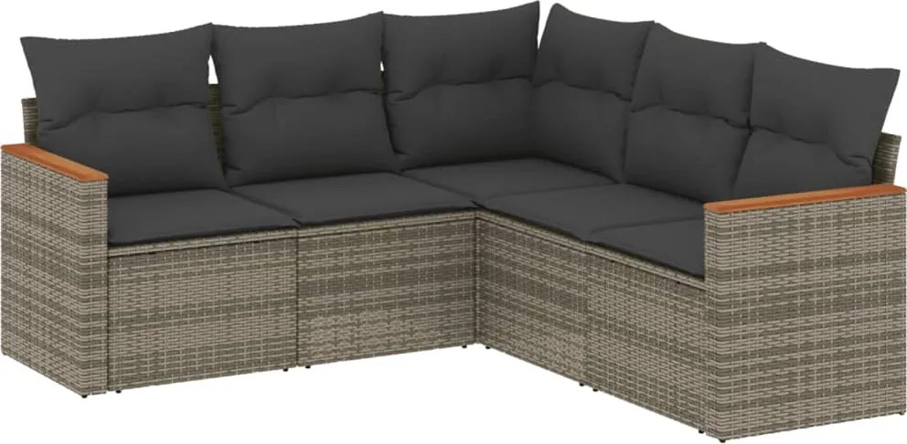 vidaXL 5 részes szürke polyrattan kerti ülőgarnitúra párnákkal