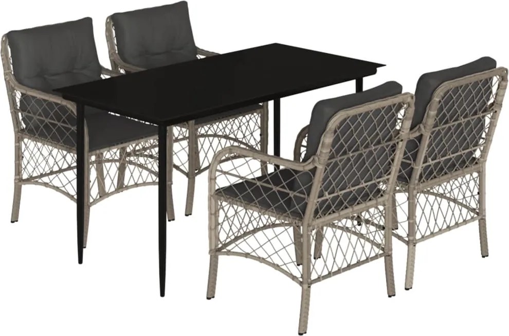 vidaXL 5részes világosszürke polyrattan kerti étkezőgarnitúra párnával