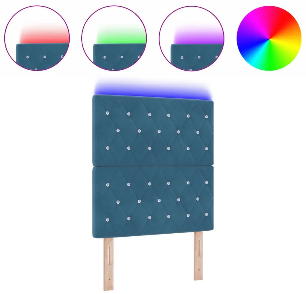 LED Fejléces Ágy Sötétkék 80 cm Bársony