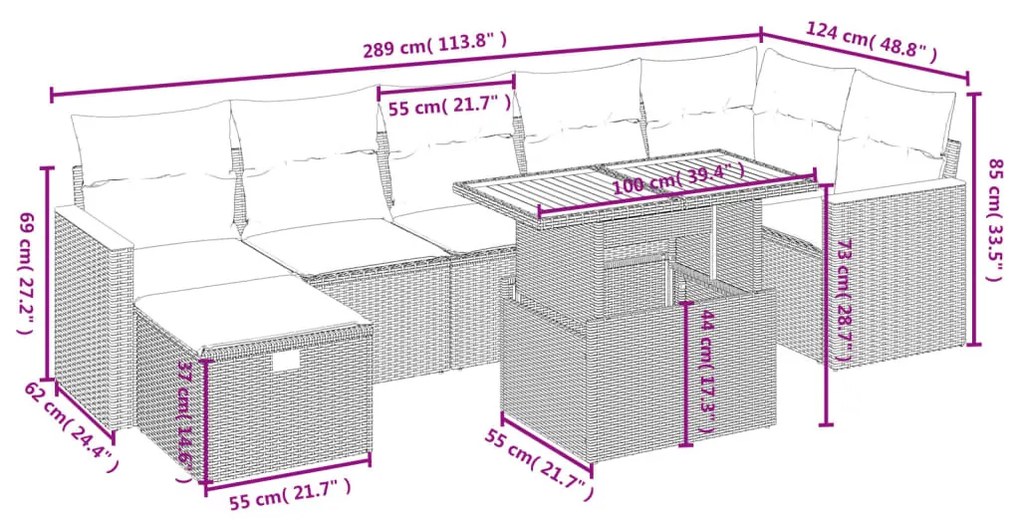 8 részes bézs polyrattan kerti ülőgarnitúra párnával