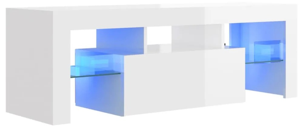 magasfényű fehér TV-szekrény LED-lámpákkal 120 x 35 x 40 cm