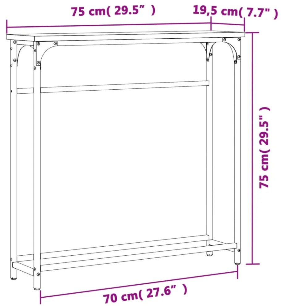 sonoma tölgyfa konzolasztal 75 x 19,5 x 75 cm rétegelt fából