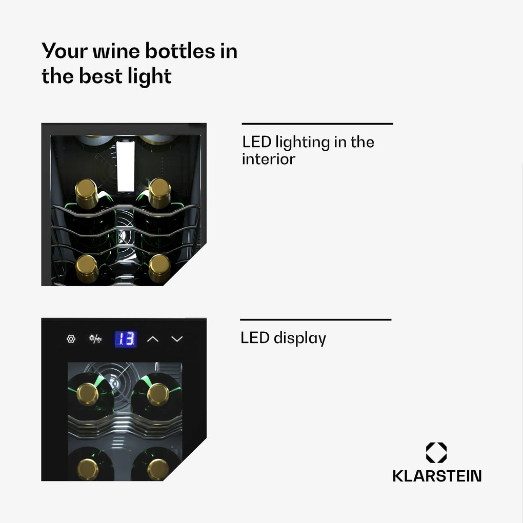 Klarstein Shiraz 14 Slim Uno borhűtő, 14 palack, 5 - 18 °C érintésvezérlés