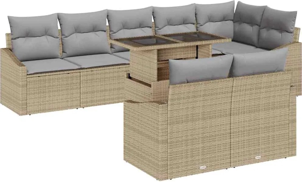 vidaXL Kerti Kanapé Szett párnával 9 pcs Beige és Világosszürke