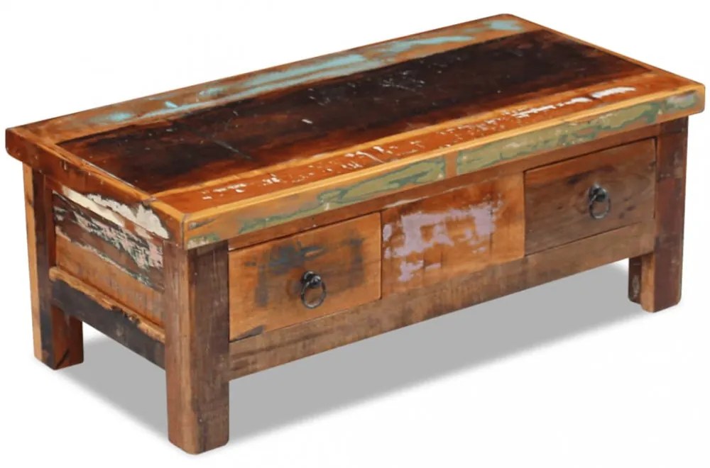 tömör újrahasznosított fa fiókos dohányzóasztal 90 x 45 x 35 cm