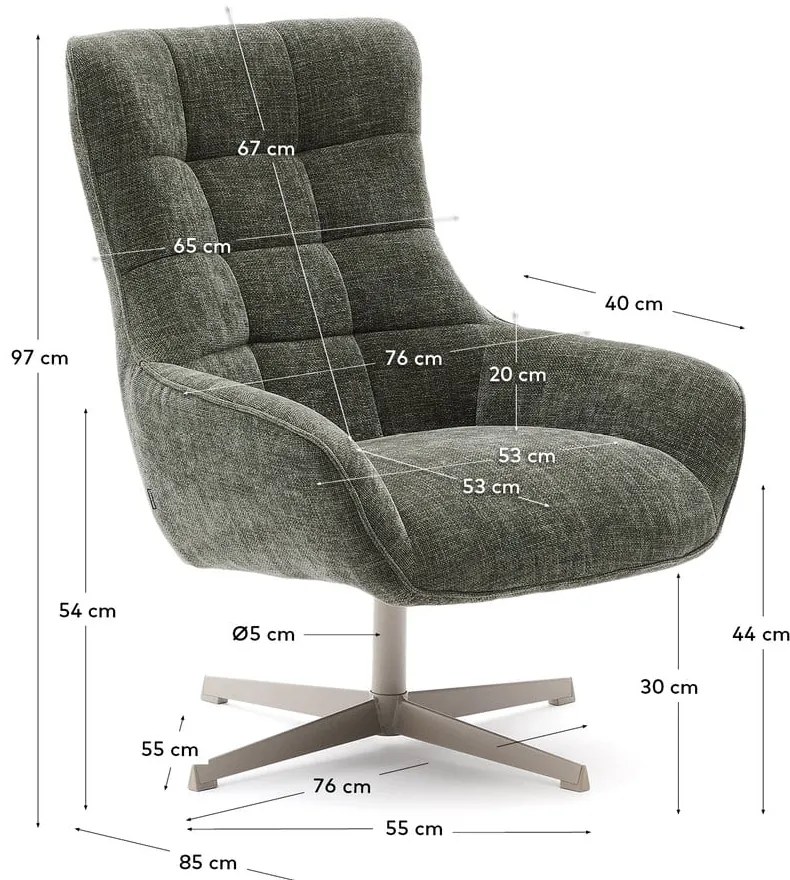 Szürkészöld forgó zsenília fotel Teryl – Kave Home