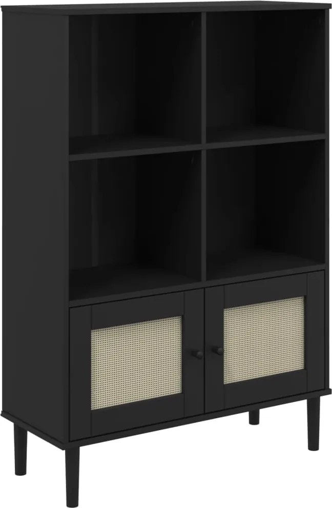 vidaXL SENJA fekete rattanhatású tömör fenyő könyvszekrény 90x35x130cm