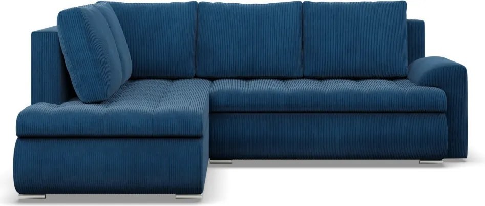 Tokio sarokkanapé, L alakú háttámlával, 2 ágyneműtartóval, kordbársony, baloldali, kék