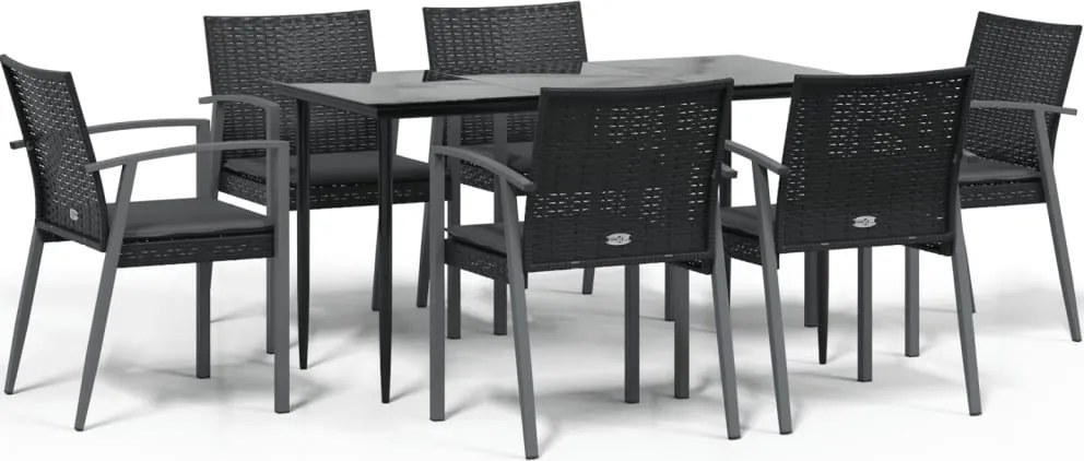 vidaXL 7 részes polyrattan és acél kerti étkezőgarnitúra párnával