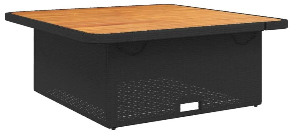 fekete polyrattan és akácfa kerti asztal 110 x 110 x 71 cm