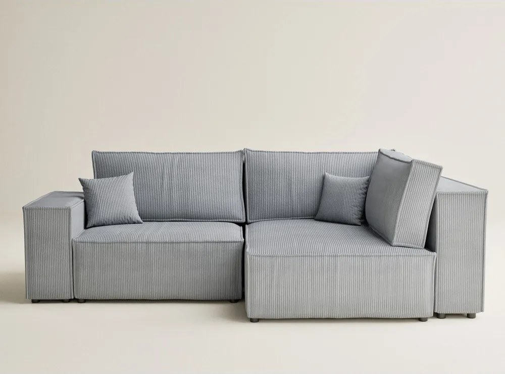 Szürke kordbársony kinyitható-tárolóhelyes sarokkanapé (jobb oldali-L alakú) Tonga – Maison de Rêve