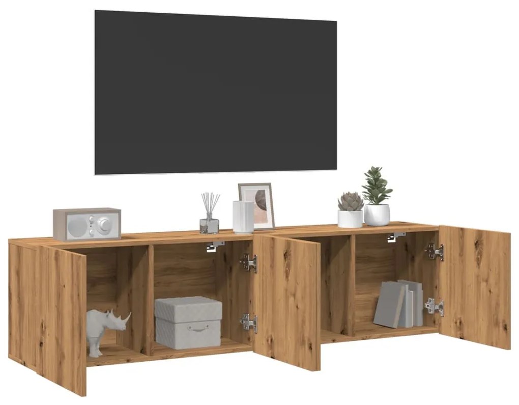 2 db kézműves tölgy falra szerelhető TV-szekrény 80x30x41 cm