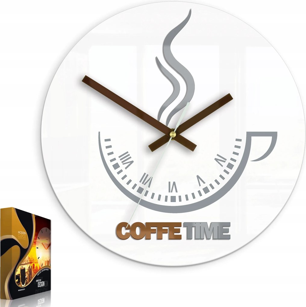 Csésze alakú falióra Coffe Time II White&amp;Copper Kerek