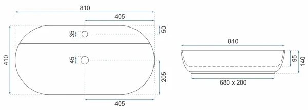 REA-U2541 - AURA pultba helyezhető mosdó 41x81 cm kerámia/fényes fehér