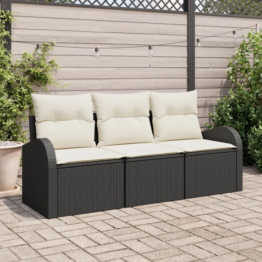 Kerti Kanapé Szett párnával 3 pcs Fekete és fehér Poli rattan