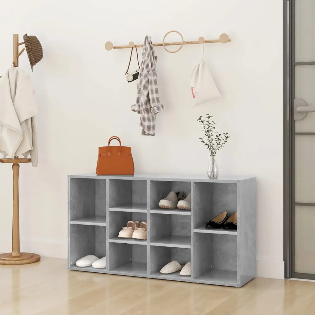 betonszürke szerelt fa cipőtároló pad 103 x 30 x 54,5 cm