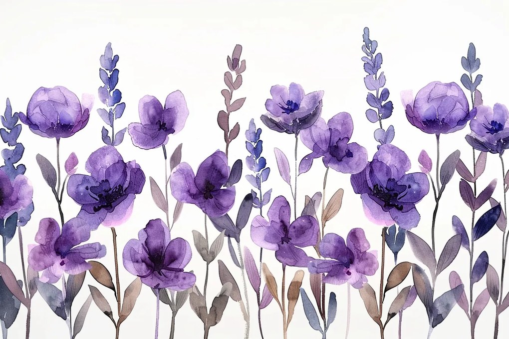 Fotótapéta Flizelina Akvarell Rét Lila Virágok Levendula 416x254 ragasztó