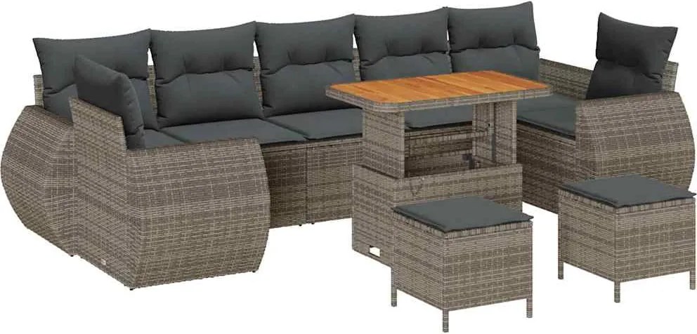 vidaXL Kerti Kanapé Szett 10 pcs Szürke polirattan