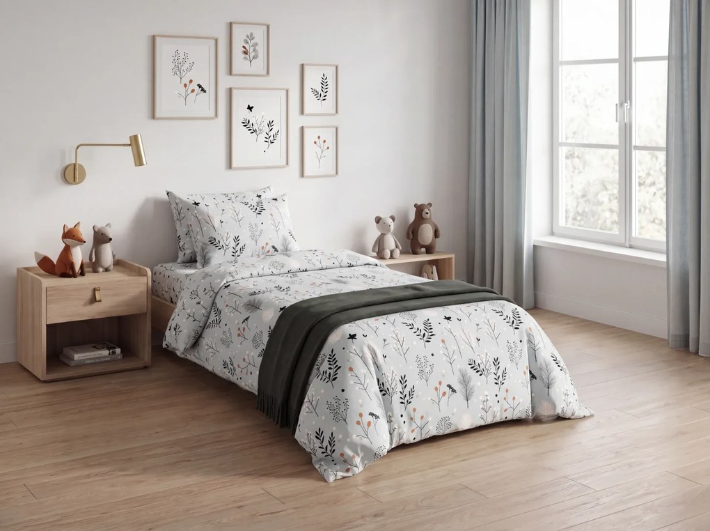 Flanel ágyneműhuzat FROST BOTANIC világosszürke Ágyneműhuzat mérete: 2 db 70 x 90 cm | 200 x 220 cm