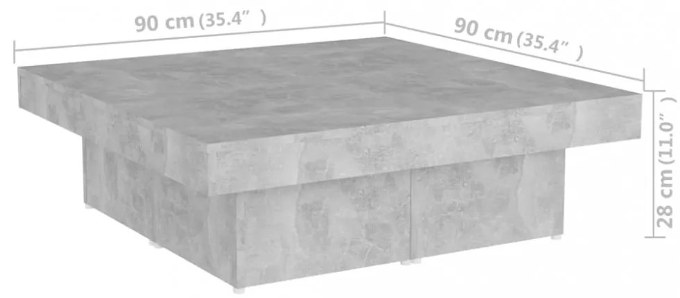 betonszürke szerelt fa dohányzóasztal 90 x 90 x 28 cm