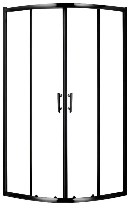 Stuxi Delhi Black 90x90 cm íves két tolóajtós zuhanykabin 6 mm vízlepergető biztonsági üveggel, fekete elemekkel, 190 cm magas