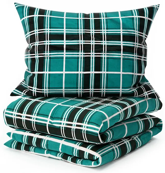 Flanel ágyneműhuzat KOCKA zöld Ágyneműhuzat mérete: 2 db 70 x 90 cm | 200 x 220 cm