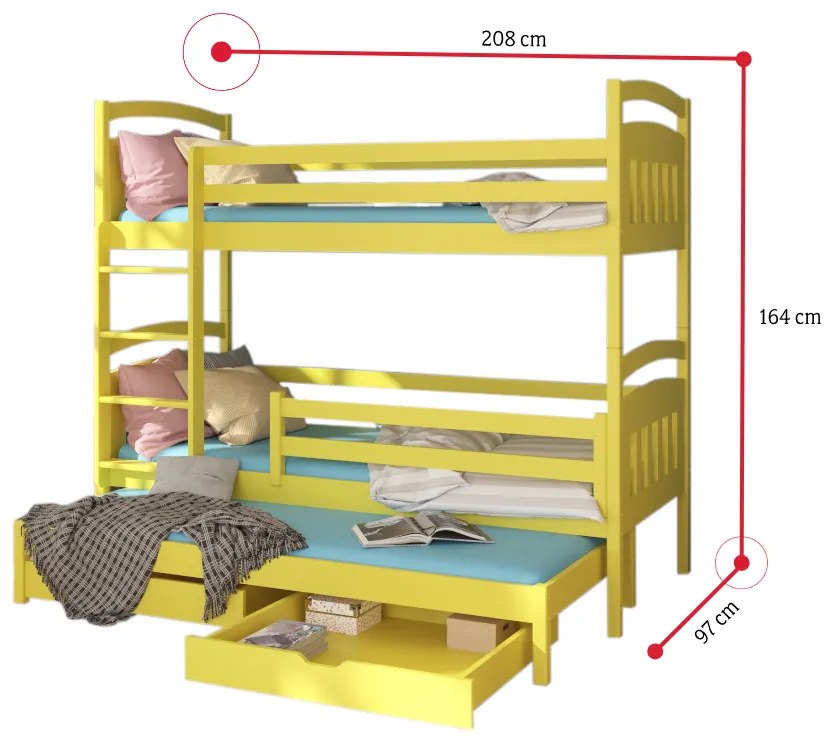 SALDO gyermek emeletes ágy nyomtatással + 3x matrac, 90x200/90x190, fehér