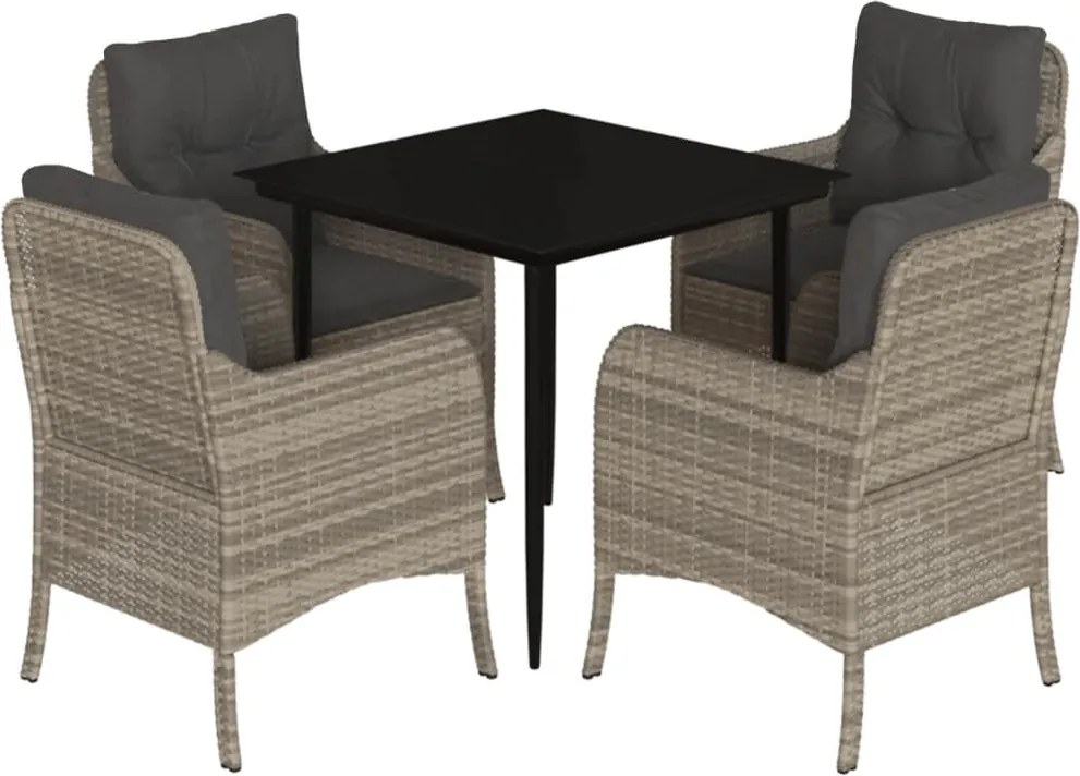vidaXL 5részes világosszürke polyrattan kerti étkezőgarnitúra párnával