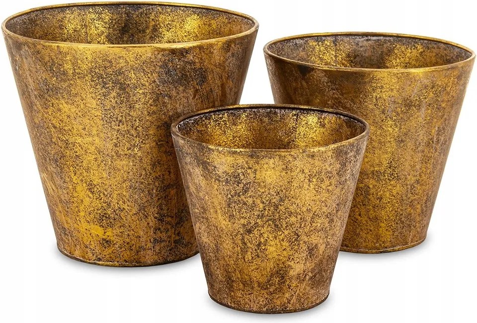 Virágtartó Fém Fedél Arany 18x20cm 16x17cm 13x14cm Kpl 3db Retro 15