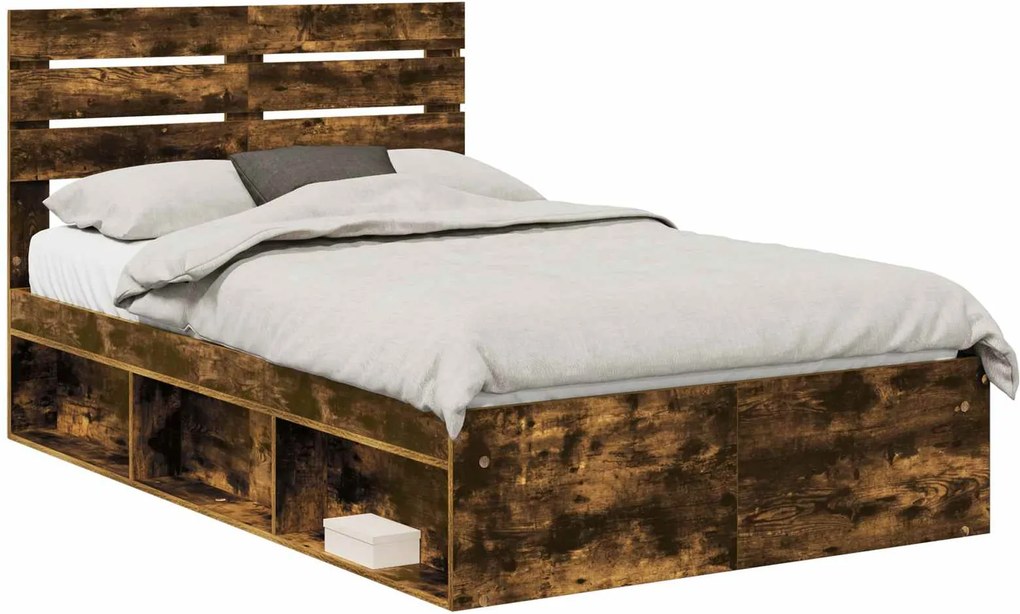 vidaXL Ágykeret fejtámlával Füstölt tölgy 135 x 190 cm Tömör fenyőfa