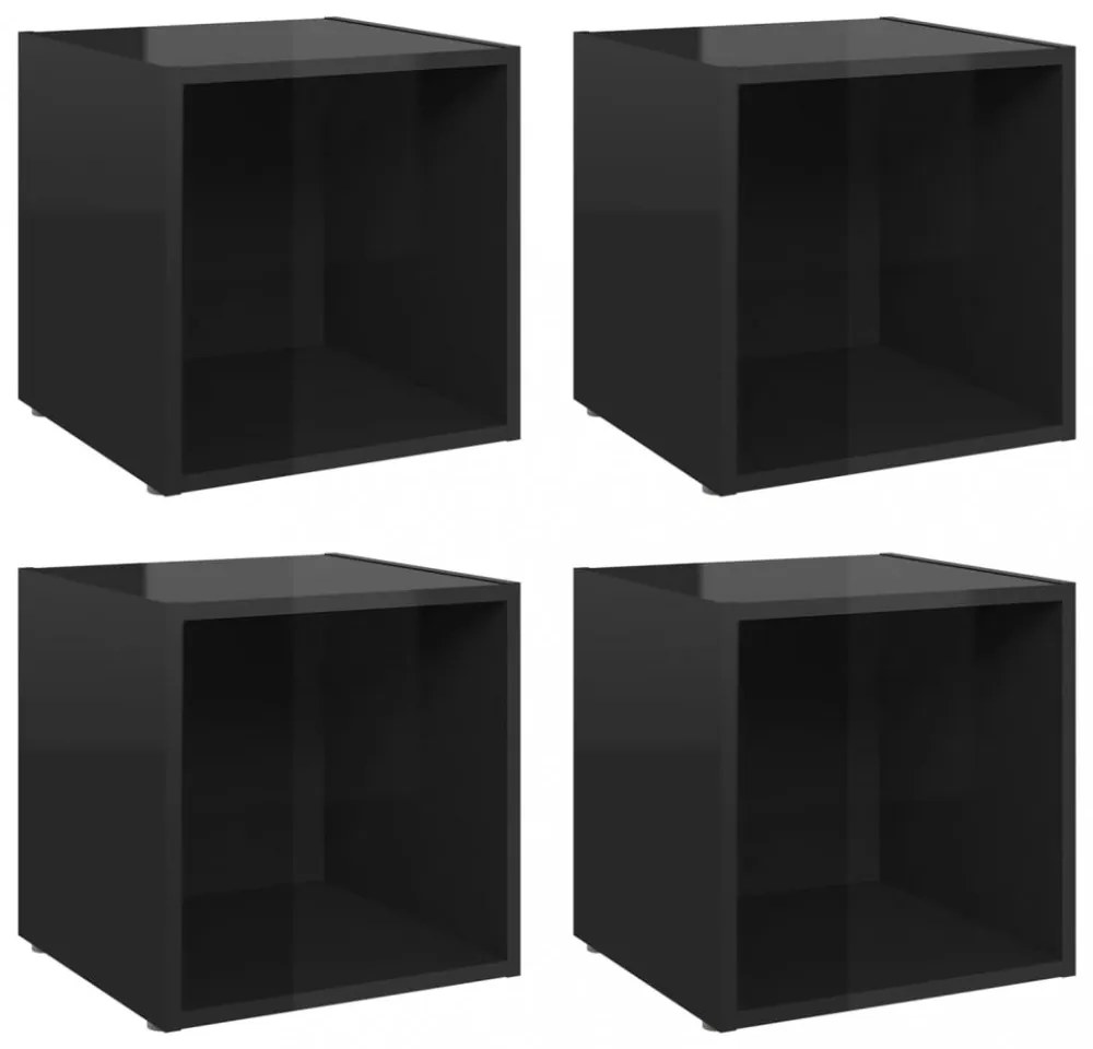 4 db magasfényű fekete szerelt fa TV-szekrény 37 x 35 x 37 cm