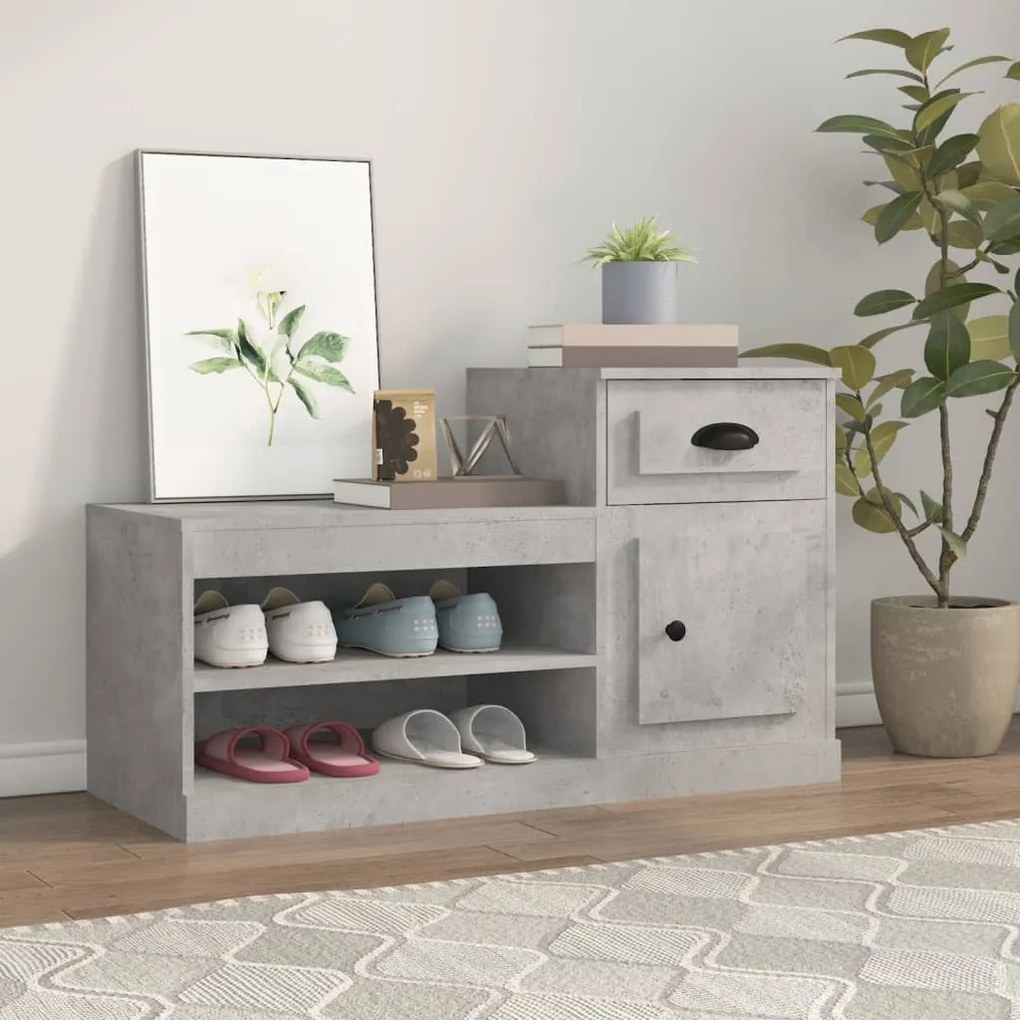 betonszürke szerelt fa cipőszekrény 100 x 42 x 60 cm