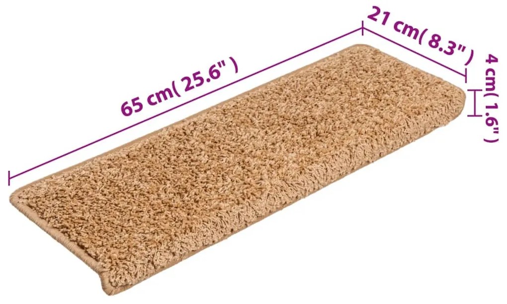 15 db bézs lépcsőszőnyeg 65x21x4 cm