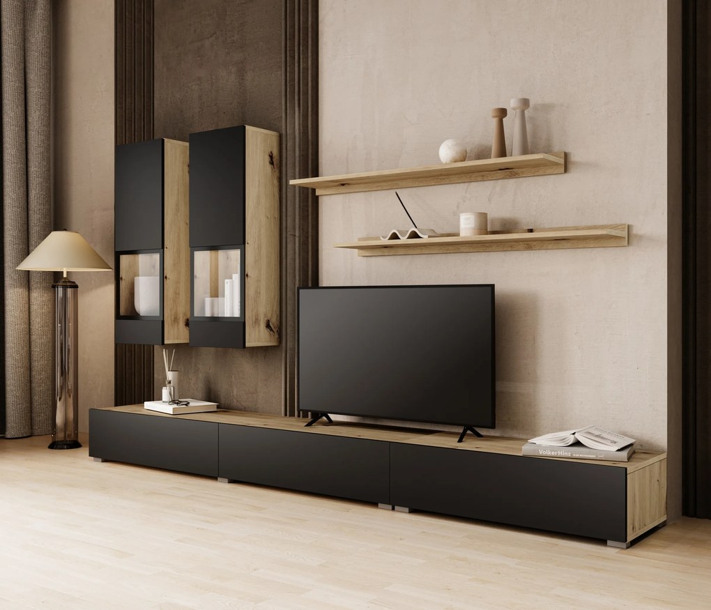 Baros 10 nappali szekrénysor artisan-tölgy / matt fekete