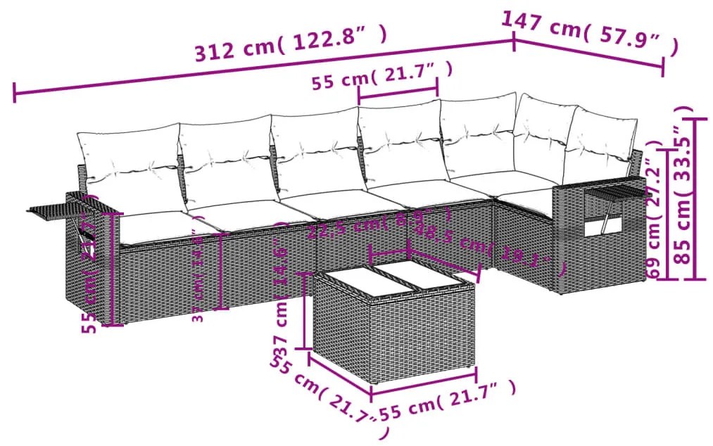 7 részes barna polyrattan kerti ülőgarnitúra párnákkal