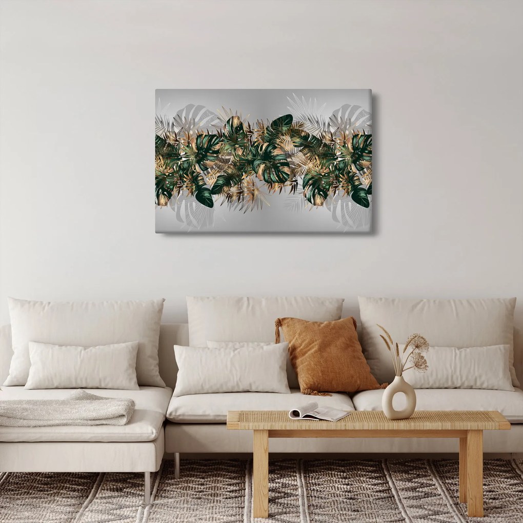 Kép - Gold-green, trópusi levelek (90x60 cm)